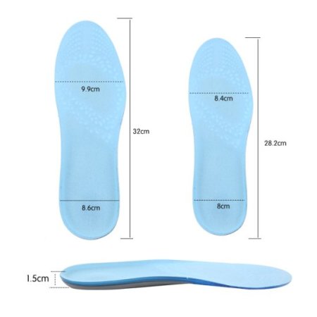 Breathable Gel PU Sports Insoles Blue Running Shoes Insert GK-416